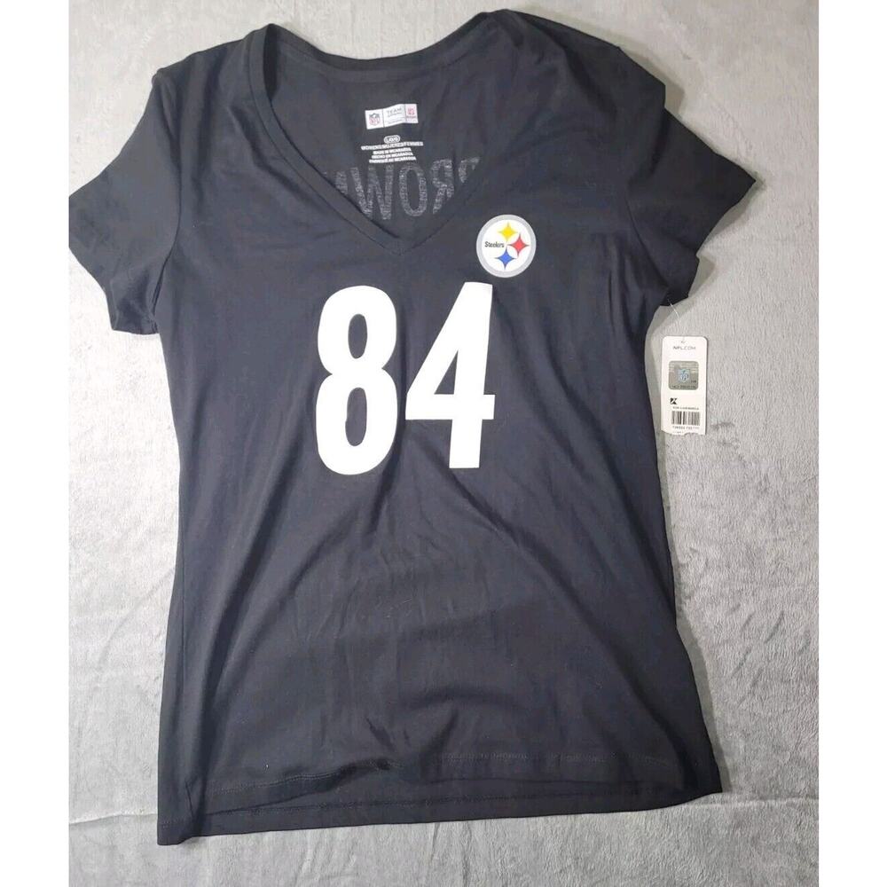 Pittsburgh Steelers Women NFL‎ T-Shirt L Large Black 84 Antonio Brown V Neck NWT